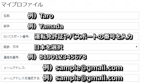 Gainsky 登録ページ　個人情報入力①